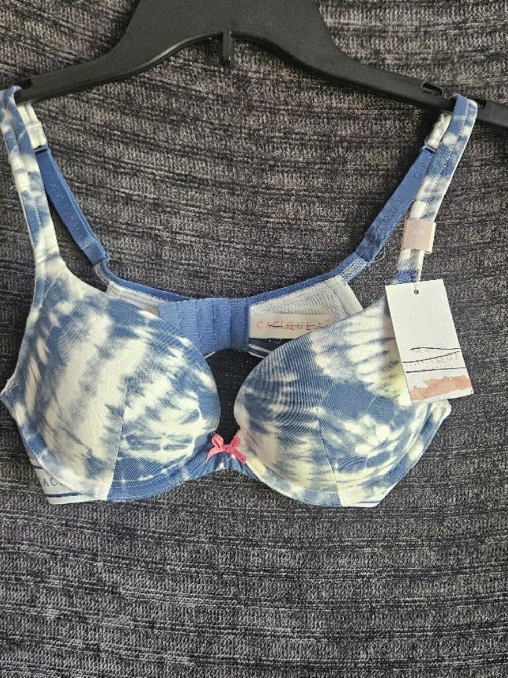 Cacique Lane Bryant Size 32C Blue White Underwire Lightly Lined Tie Dye Comfort